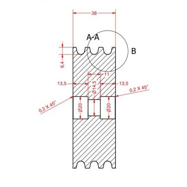 PS BLACK SHEAVE 3 RAILS FOR 6MM CABLE  - 3