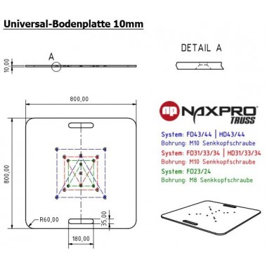 NAXPRO-TRUSS - MULTI BASE ACERO ZINCADO 800X800X10