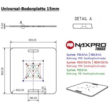 NAXPRO-TRUSS - MULTI BASE ACERO ZINCADO 800X800X15